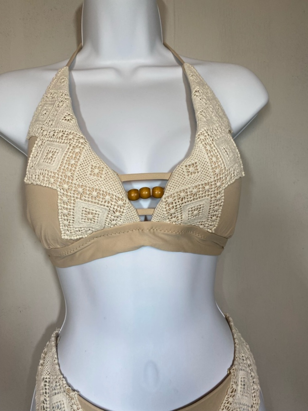 BECCA Cream Embroidered Halter Bikini Set - Picture 4 of 7